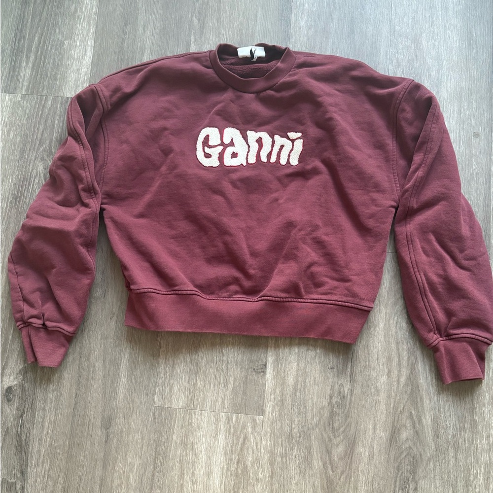 Ganni Maroon Crewneck with White Logo